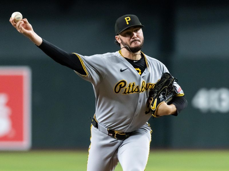 May 28, 2025; Phoenix, Arizona, USA; Pittsburgh Pirates pitcher Paul Skenes against the Arizona Diamondbacks in the first inning at Chase Field. Mandatory Credit: Mark J. Rebilas-Imagn Images