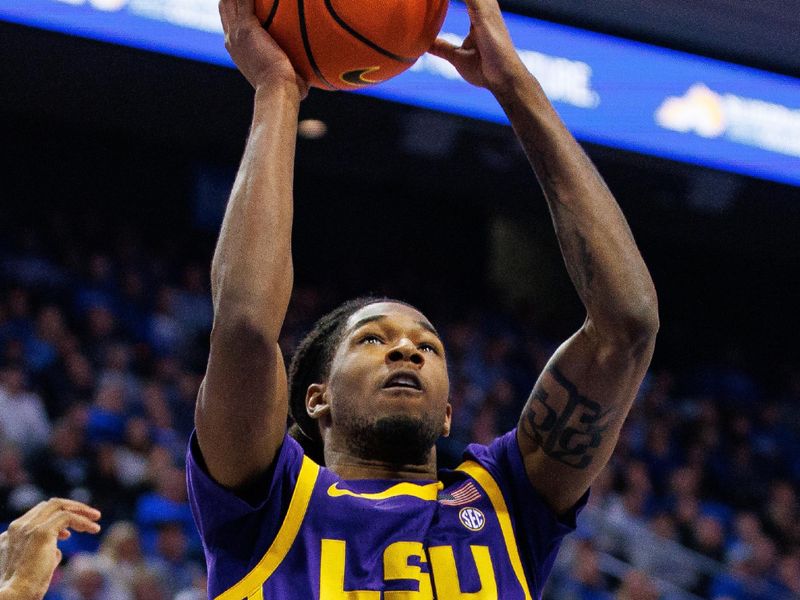 Jan 3, 2023; Lexington, Kentucky, USA; LSU Tigers guard Justice Williams (11) shoots the ball during the first half against the Kentucky Wildcats at Rupp Arena at Central Bank Center. Mandatory Credit: Jordan Prather-USA TODAY Sports