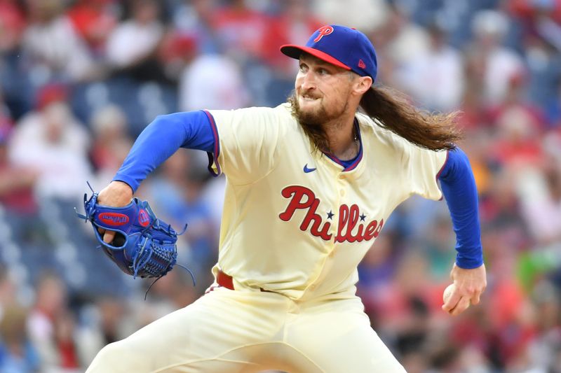 May 6, 2024; Philadelphia, Pennsylvania, USA; Philadelphia Phillies pitcher Matt Strahm (25) throws a pitch during the eighth inning against the San Francisco Giants at Citizens Bank Park. Mandatory Credit: Eric Hartline-USA TODAY Sports