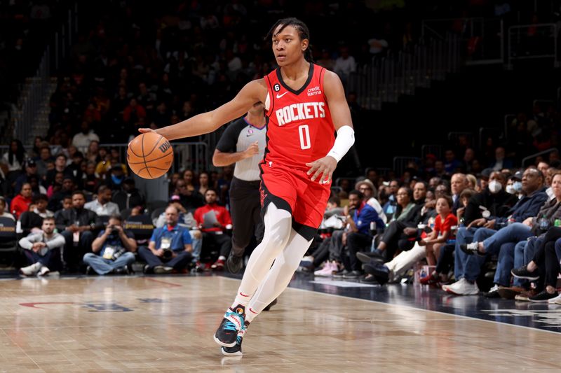 WASHINGTON, DC -? APRIL 9: TyTy Washington #0 of the Houston Rockets handles the ball during the game against the Washington Wizards  on April 9, 2023 at Capital One Arena in Washington, DC. NOTE TO USER: User expressly acknowledges and agrees that, by downloading and or using this Photograph, user is consenting to the terms and conditions of the Getty Images License Agreement. Mandatory Copyright Notice: Copyright 2023 NBAE (Photo by Stephen Gosling/NBAE via Getty Images)