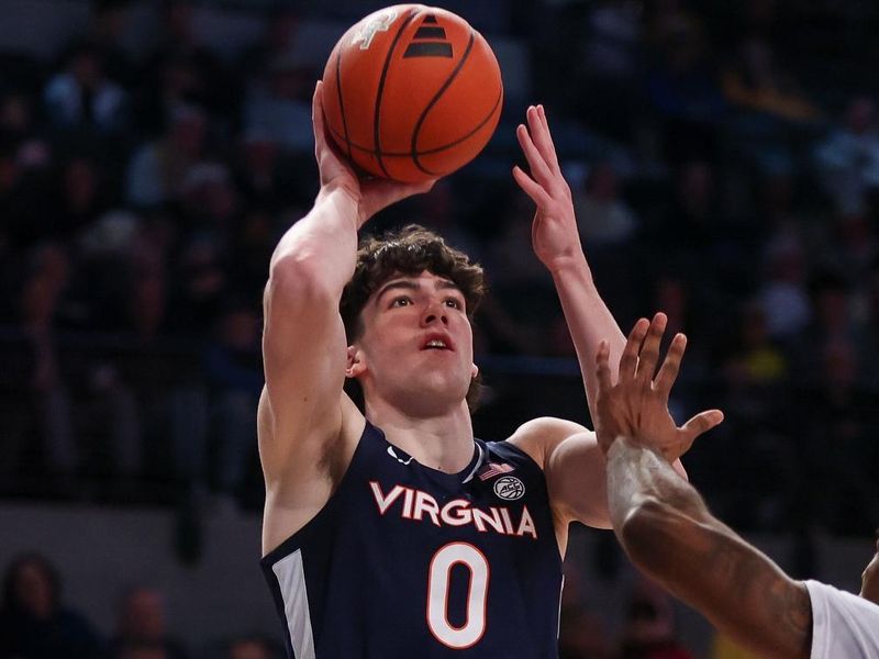 Jan 20, 2024; Atlanta, Georgia, USA; Virginia Cavaliers forward Blake Buchanan (0) shoots against the Georgia Tech Yellow Jackets in the first half at McCamish Pavilion. Mandatory Credit: Brett Davis-USA TODAY Sports