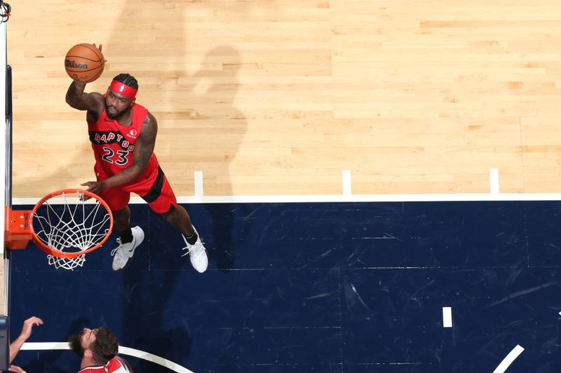 WASHINGTON, DC -? OCTOBER 11: Jamal Shead #23 of the Toronto Raptors shoots the ball during the game against the Washington Wizards during a NBA preseason game on October 11, 2024 at Capital One Arena in Washington, DC. NOTE TO USER: User expressly acknowledges and agrees that, by downloading and or using this Photograph, user is consenting to the terms and conditions of the Getty Images License Agreement. Mandatory Copyright Notice: Copyright 2024 NBAE (Photo by Stephen Gosling/NBAE via Getty Images)