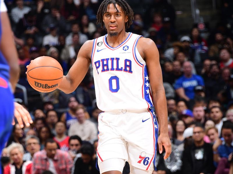 LOS ANGELES, CA - JANUARY 17: Tyrese Maxey #0 of the Philadelphia 76ers dribbles the ball during the game against the LA Clippers on January 17, 2023 at Crypto.Com Arena in Los Angeles, California. NOTE TO USER: User expressly acknowledges and agrees that, by downloading and/or using this Photograph, user is consenting to the terms and conditions of the Getty Images License Agreement. Mandatory Copyright Notice: Copyright 2023 NBAE (Photo by Adam Pantozzi/NBAE via Getty Images)