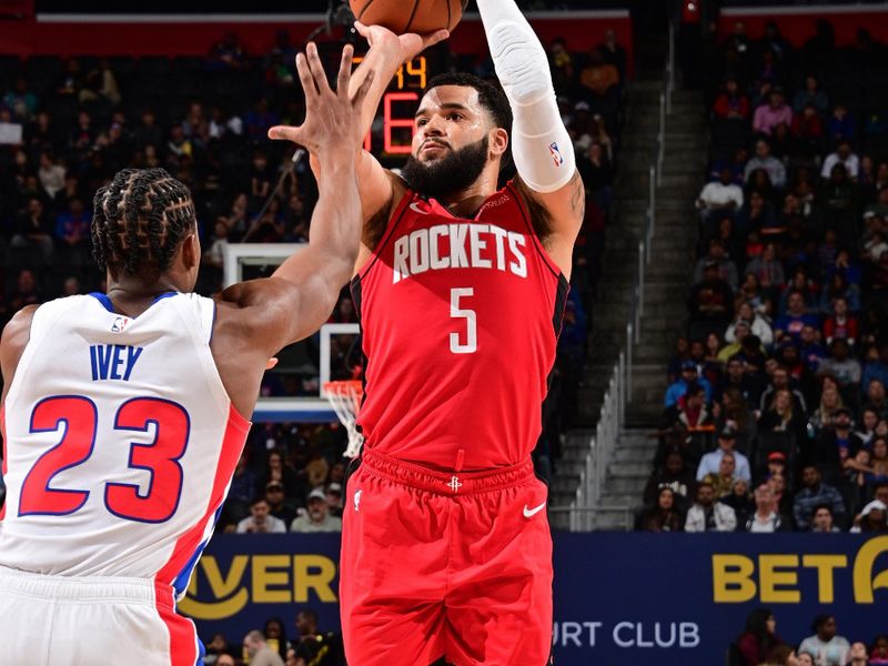 DETROIT, MI - NOVEMBER 10: Fred VanVleet #5 of the Houston Rockets shoots the ball during the game against the Detroit Pistons on November 10, 2024 at Little Caesars Arena in Detroit, Michigan. NOTE TO USER: User expressly acknowledges and agrees that, by downloading and/or using this photograph, User is consenting to the terms and conditions of the Getty Images License Agreement. Mandatory Copyright Notice: Copyright 2024 NBAE (Photo by Chris Schwegler/NBAE via Getty Images)