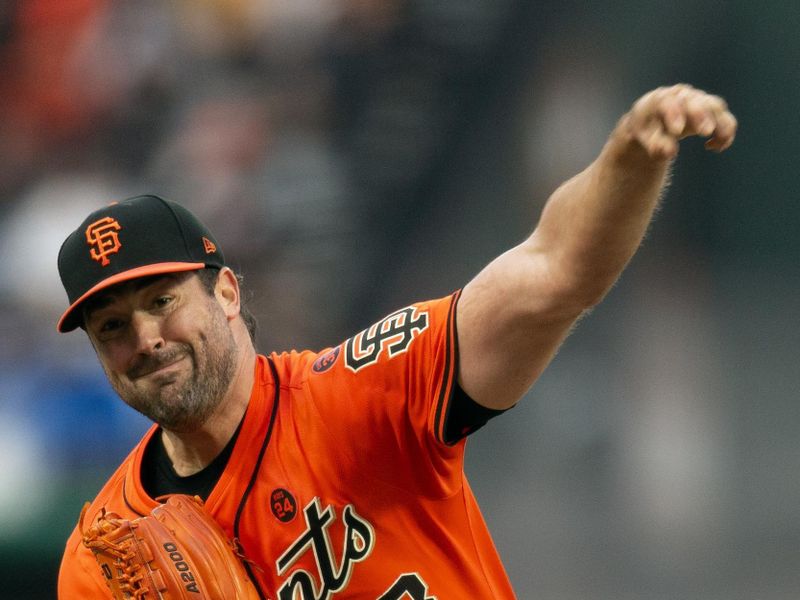 Aug 9, 2024; San Francisco, California, USA; San Francisco Giants starting pitcher Robbie Ray (23) delivers a pitch against the Detroit Tigers during the first inning at Oracle Park. Mandatory Credit: D. Ross Cameron-USA TODAY Sports