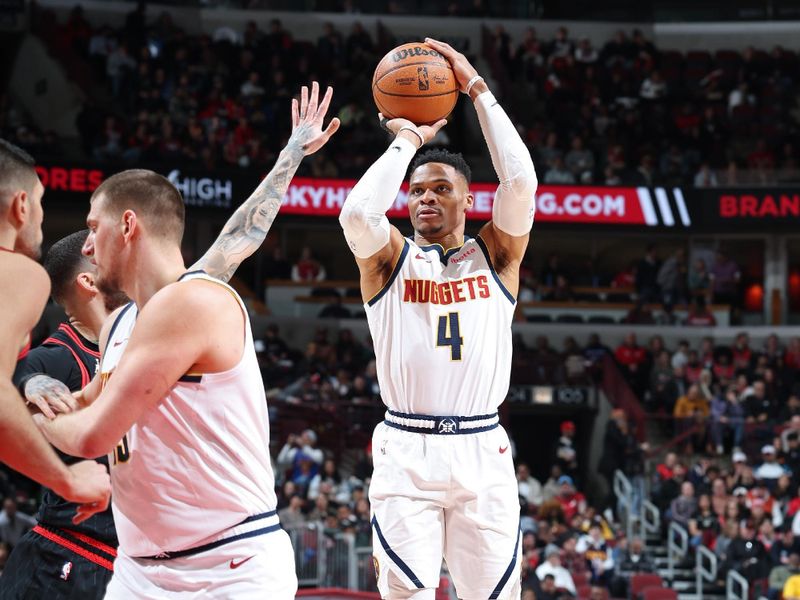 CHICAGO, IL - JANUARY 27: Russell Westbrook #4 of the Denver Nuggets shoots the ball during the game against the Chicago Bulls on January 27, 2025 at United Center in Chicago, Illinois. NOTE TO USER: User expressly acknowledges and agrees that, by downloading and or using this photograph, User is consenting to the terms and conditions of the Getty Images License Agreement. Mandatory Copyright Notice: Copyright 2025 NBAE (Photo by Jeff Haynes/NBAE via Getty Images)