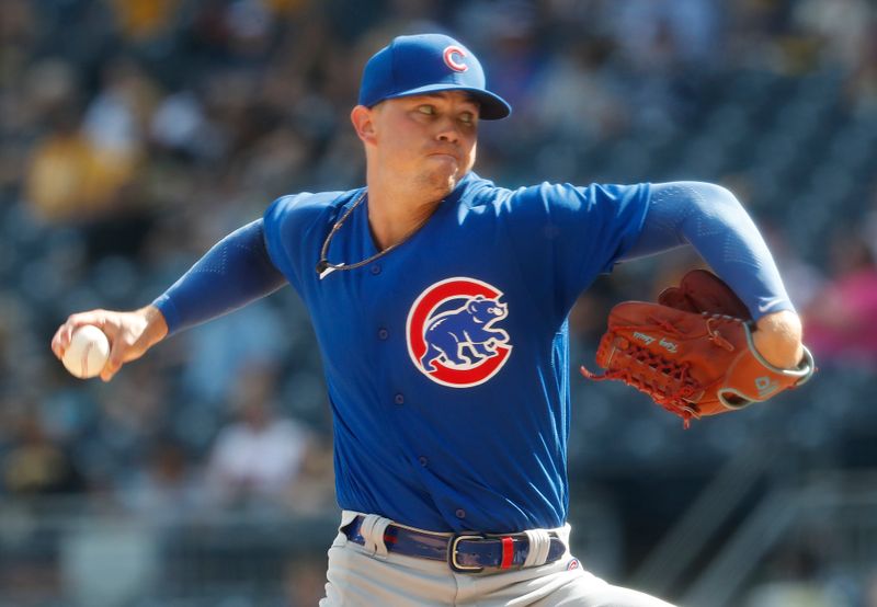 Aug 27, 2023; Pittsburgh, Pennsylvania, USA;  Chicago Cubs relief pitcher Keegan Thompson (71) pitches against the Pittsburgh Pirates during the ninth inning at PNC Park. Chicago won 10-1. Mandatory Credit: Charles LeClaire-USA TODAY Sports