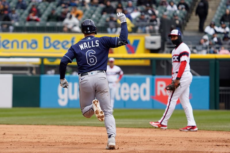 Apr 30, 2023; Chicago, Illinois, USA; Tampa Bay Rays shortstop Taylor Walls (6) runs the bases after hitting a home run against the Chicago White Sox during the fourth inning at Guaranteed Rate Field. Mandatory Credit: David Banks-USA TODAY Sports