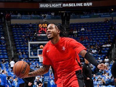 ORLANDO, FL - OCTOBER 25: Cam Whitmore #7 of the Houston Rockets warms up before the game the game against the Orlando Magic on October 25, 2023 at Amway Center in Orlando, Florida. NOTE TO USER: User expressly acknowledges and agrees that, by downloading and or using this photograph, User is consenting to the terms and conditions of the Getty Images License Agreement. Mandatory Copyright Notice: Copyright 2023 NBAE (Photo by Fernando Medina/NBAE via Getty Images)