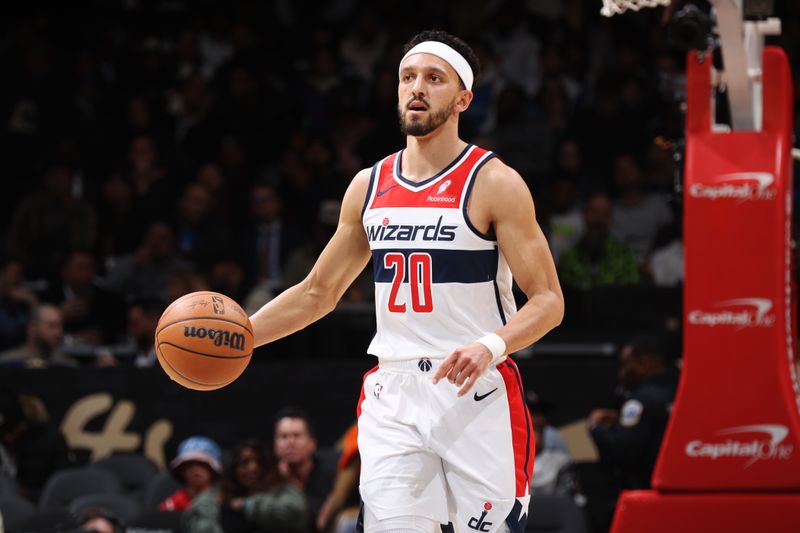 WASHINGTON, DC -? JANUARY 8: Landry Shamet #20 of the Washington Wizards dribbles the ball during the game against the Oklahoma City Thunder on January 8, 2024 at Capital One Arena in Washington, DC. NOTE TO USER: User expressly acknowledges and agrees that, by downloading and or using this Photograph, user is consenting to the terms and conditions of the Getty Images License Agreement. Mandatory Copyright Notice: Copyright 2024 NBAE (Photo by Stephen Gosling/NBAE via Getty Images)