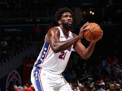 WASHINGTON, DC -? DECEMBER 6: Joel Embiid #21 of the Philadelphia 76ers prepares to shoot a free throw against the Washington Wizards on December 6, 2023 at Capital One Arena in Washington, DC. NOTE TO USER: User expressly acknowledges and agrees that, by downloading and or using this Photograph, user is consenting to the terms and conditions of the Getty Images License Agreement. Mandatory Copyright Notice: Copyright 2023 NBAE (Photo by Kenny Giarla/NBAE via Getty Images)