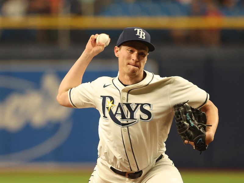 Apr 22, 2024; St. Petersburg, Florida, USA; Tampa Bay Rays pitcher Kevin Kelly (49) throws a pitch against the Detroit Tigers during the ninth inning at Tropicana Field. Mandatory Credit: Kim Klement Neitzel-USA TODAY Sports