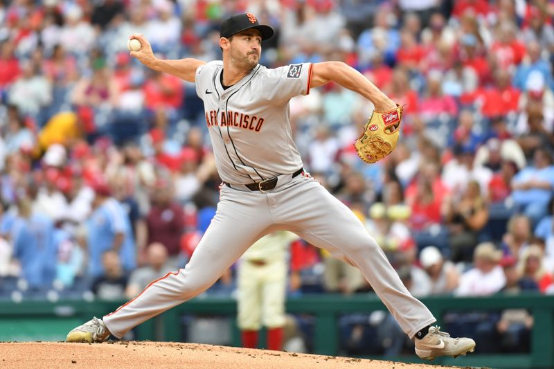 May 6, 2024; Philadelphia, Pennsylvania, USA; San Francisco Giants starting pitcher Mason Black (47) throws a pitch during the first inning against the Philadelphia Phillies at Citizens Bank Park. Mandatory Credit: Eric Hartline-USA TODAY Sports