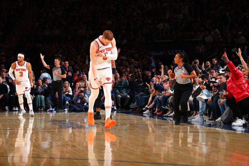 NEW YORK, NY - MARCH 25:  Donte Divincenzo #0 of the New York Knicks reacts during the game against the Detroit Pistons on March 25, 2024 at Madison Square Garden in New York City, New York.  NOTE TO USER: User expressly acknowledges and agrees that, by downloading and or using this photograph, User is consenting to the terms and conditions of the Getty Images License Agreement. Mandatory Copyright Notice: Copyright 2024 NBAE  (Photo by David L. Nemec /NBAE via Getty Images)