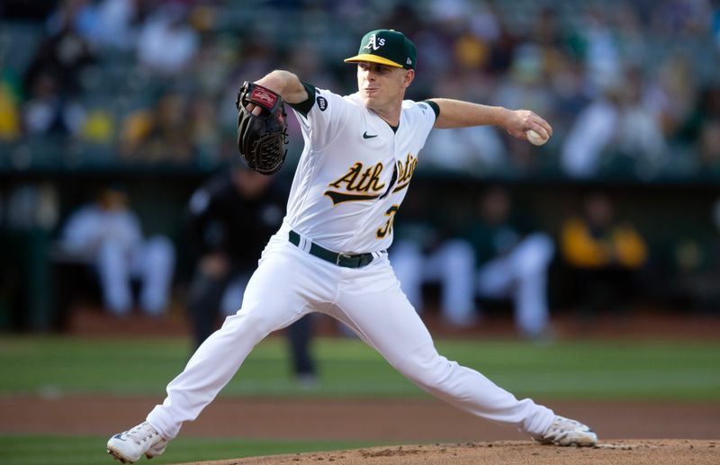 Jun 16, 2023; Oakland, California, USA; Oakland Athletics starting pitcher JP Sears (38) pitches against the Philadelphia Phillies during the first inning at Oakland-Alameda County Coliseum. Mandatory Credit: D. Ross Cameron-USA TODAY Sports