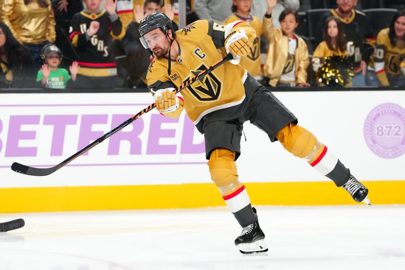 Nov 25, 2023; Las Vegas, Nevada, USA; Vegas Golden Knights right wing Mark Stone (61) warms up before a game against the Arizona Coyotes at T-Mobile Arena. Mandatory Credit: Stephen R. Sylvanie-USA TODAY Sports