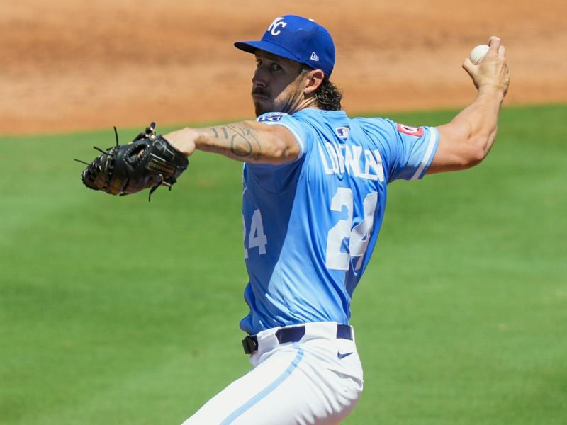 Aug 21, 2025; Kansas City, Missouri, USA; Kansas City Royals starting pitcher Michael Lorenzen (24) pitches during the third inning against the Texas Rangers at Kauffman Stadium. Mandatory Credit: Jay Biggerstaff-Imagn Images Aug 21, 2025; Kansas City, Missouri, USA; Kansas City Royals starting pitcher Michael Lorenzen (24) pitches during the third inning against the Texas Rangers at Kauffman Stadium. Mandatory Credit: Jay Biggerstaff-Imagn Images