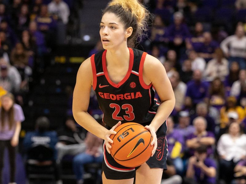 Feb 2, 2023; Baton Rouge, Louisiana, USA;  Georgia Lady Bulldogs guard Alisha Lewis (23) looks to pass against the LSU Lady Tigers during overtime at Pete Maravich Assembly Center. Mandatory Credit: Stephen Lew-USA TODAY Sports