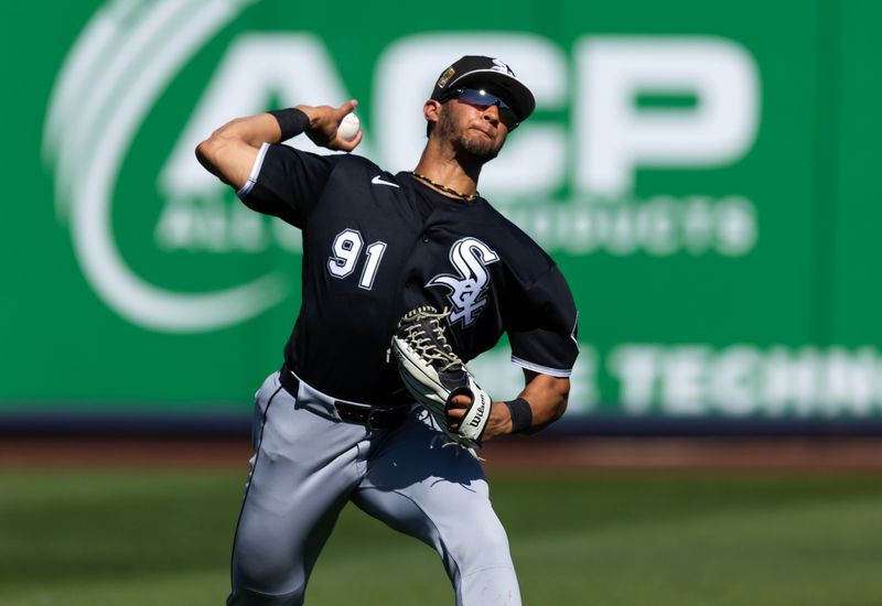 Feb 27, 2026; Phoenix, Arizona, USA; Chicago White Sox outfielder Braden Montgomery against the Milwaukee Brewers during a spring training game at American Family Fields of Phoenix. Mandatory Credit: Mark J. Rebilas-Imagn Images