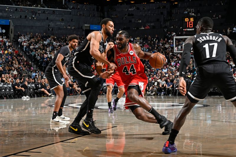 BROOKLYN, NY - NOVEMBER 9: Patrick Williams #44 of the Chicago Bulls dribbles the ball during the game against the Brooklyn Nets on November 9, 2024 at Barclays Center in Brooklyn, New York. NOTE TO USER: User expressly acknowledges and agrees that, by downloading and or using this Photograph, user is consenting to the terms and conditions of the Getty Images License Agreement. Mandatory Copyright Notice: Copyright 2024 NBAE (Photo by David Dow/NBAE via Getty Images)