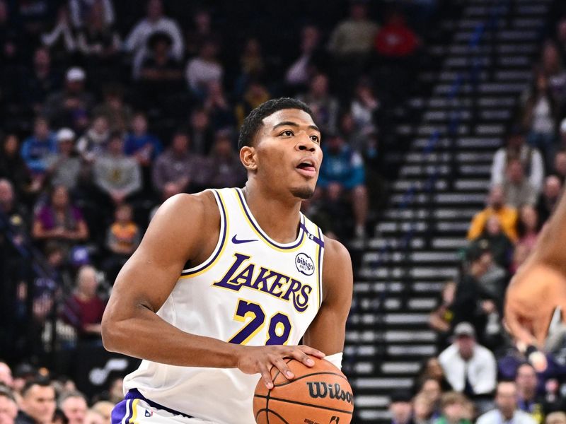 SALT LAKE CITY, UT - DECEMBER 1: Rui Hachimura #28 of the Los Angeles Lakers shoots the ball during the game against the Utah Jazz on December 1, 2024 at Delta Center in Salt Lake City, Utah. NOTE TO USER: User expressly acknowledges and agrees that, by downloading and or using this Photograph, User is consenting to the terms and conditions of the Getty Images License Agreement. Mandatory Copyright Notice: Copyright 2024 NBAE (Photo by Jamie Sabau/NBAE via Getty Images)