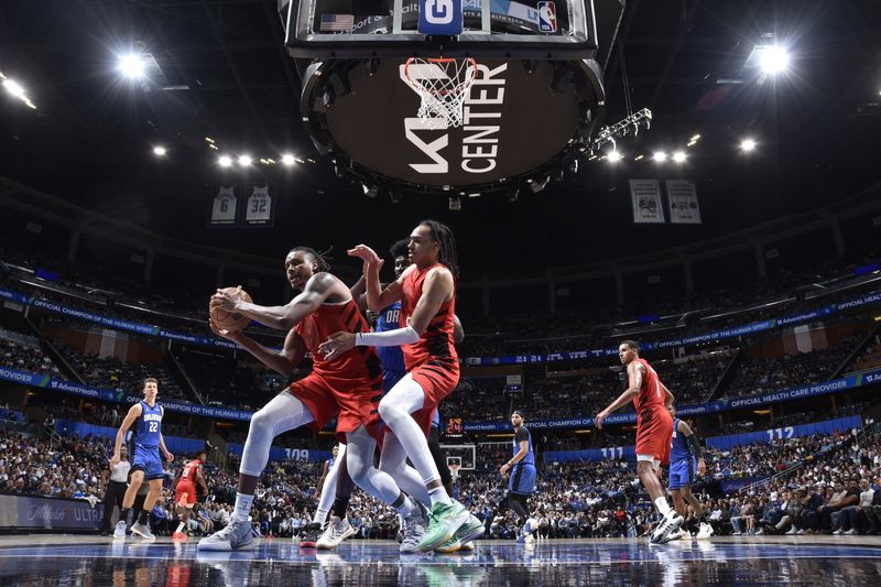 ORLANDO, FL - APRIL 1: Jabari Walker #34 of the Portland Trail Blazers grabs a rebound during the game against the Orlando Magic on April 1, 2024 at Kia Center in Orlando, Florida. NOTE TO USER: User expressly acknowledges and agrees that, by downloading and or using this photograph, User is consenting to the terms and conditions of the Getty Images License Agreement. Mandatory Copyright Notice: Copyright 2024 NBAE (Photo by Fernando Medina/NBAE via Getty Images)