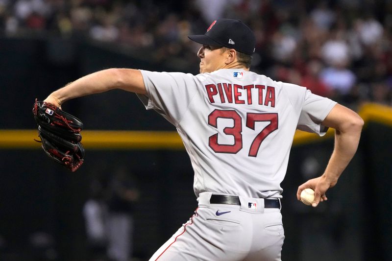 May 28, 2023; Phoenix, Arizona, USA; Boston Red Sox starting pitcher Nick Pivetta (37) throws against the Arizona Diamondbacks in the seventh inning at Chase Field. Mandatory Credit: Rick Scuteri-USA TODAY Sports