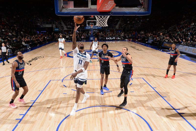 DETROIT, MI - JANUARY 17: Naz Reid #11 of the Minnesota Timberwolves drives to the basket during the game against the Detroit Pistons on January 17, 2024 at Little Caesars Arena in Detroit, Michigan. NOTE TO USER: User expressly acknowledges and agrees that, by downloading and/or using this photograph, User is consenting to the terms and conditions of the Getty Images License Agreement. Mandatory Copyright Notice: Copyright 2024 NBAE (Photo by Chris Schwegler/NBAE via Getty Images)