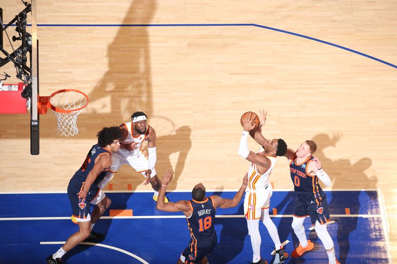 NEW YORK, NY - MARCH 5: Trent Forrest #2 of the Atlanta Hawks drives to the basket during the game against the New York Knicks on March 5, 2024 at Madison Square Garden in New York City, New York.  NOTE TO USER: User expressly acknowledges and agrees that, by downloading and or using this photograph, User is consenting to the terms and conditions of the Getty Images License Agreement. Mandatory Copyright Notice: Copyright 2024 NBAE  (Photo by Nathaniel S. Butler/NBAE via Getty Images)