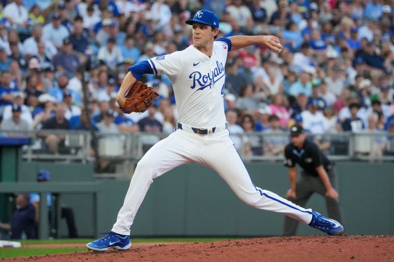 Jun 12, 2024; Kansas City, Missouri, USA; Kansas City Royals pitcher Daniel Lynch IV (41) delivers a pitch against the Kansas City Royals in the first inning at Kauffman Stadium. Mandatory Credit: Denny Medley-USA TODAY Sports