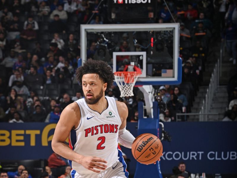 DETROIT, MI - FEBRUARY 24: Cade Cunningham #2 of the Detroit Pistons handles the ball during the game against the LA Clippers on February 24, 2025 at Little Caesars Arena in Detroit, Michigan. NOTE TO USER: User expressly acknowledges and agrees that, by downloading and/or using this photograph, User is consenting to the terms and conditions of the Getty Images License Agreement. Mandatory Copyright Notice: Copyright 2025 NBAE (Photo by Chris Schwegler/NBAE via Getty Images)