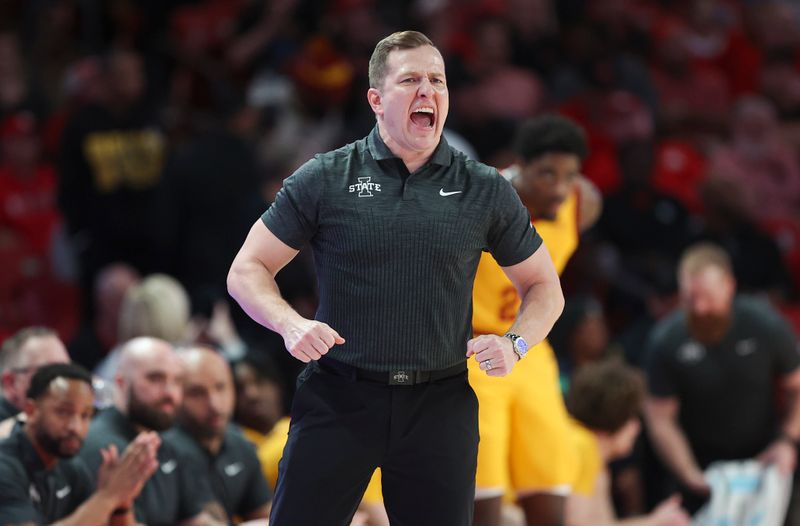 Feb 19, 2024; Houston, Texas, USA; Iowa State Cyclones head coach T.J. Otzelberger reacts before the start of the second half against the Houston Cougars at Fertitta Center. Mandatory Credit: Troy Taormina-USA TODAY Sports