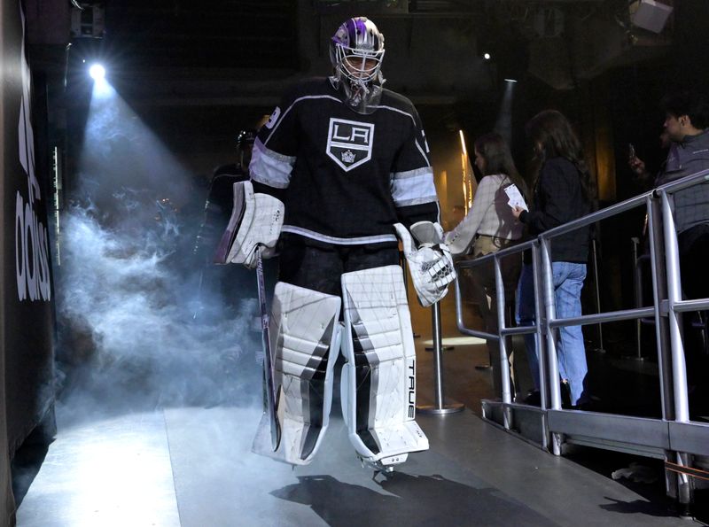 Jan 5, 2023; Los Angeles, California, USA;  Los Angeles Kings goaltender Pheonix Copley (29) enters the ice for the game against the Boston Bruins at Crypto.com Arena. Mandatory Credit: Jayne Kamin-Oncea-USA TODAY Sports