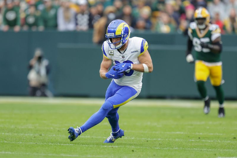 Los Angeles Rams wide receiver Cooper Kupp (10) catches a pass during an NFL football game between the Green Bay Packers and Los Angeles Rams Sunday, Nov. 5, 2023, in Green Bay, Wis. (AP Photo/Matt Ludtke)