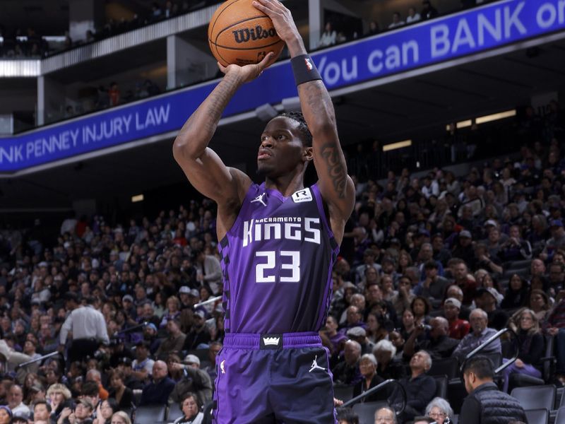 SACRAMENTO, CA - DECEMBER 8: Keon Ellis #23 of the Sacramento Kings shoots the ball during the game against the Utah Jazz on December 8, 2024 at Golden 1 Center in Sacramento, California. NOTE TO USER: User expressly acknowledges and agrees that, by downloading and or using this Photograph, user is consenting to the terms and conditions of the Getty Images License Agreement. Mandatory Copyright Notice: Copyright 2024 NBAE (Photo by Rocky Widner/NBAE via Getty Images)