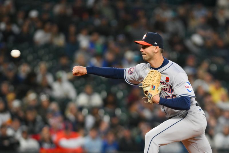 May 27, 2024; Seattle, Washington, USA; Houston Astros relief pitcher Tayler Scott (50) pitches to the Seattle Mariners during the eighth inning at T-Mobile Park. Mandatory Credit: Steven Bisig-USA TODAY Sports