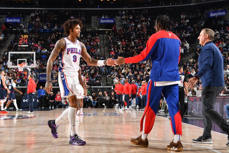 INGLEWOOD, CA - NOVEMBER 6: Kelly Oubre Jr. #9 of the Philadelphia 76ers looks on during the game against the LA Clippers on November 6, 2024 at Intuit Dome in Los Angeles, California. NOTE TO USER: User expressly acknowledges and agrees that, by downloading and/or using this Photograph, user is consenting to the terms and conditions of the Getty Images License Agreement. Mandatory Copyright Notice: Copyright 2024 NBAE (Photo by Juan Ocampo/NBAE via Getty Images)