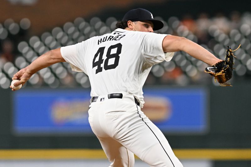 Aug 27, 2024; Detroit, Michigan, USA;  Detroit Tigers starting pitcher Brant Hurter (48) throws a pitch against the Los Angeles Angels in the second inning at Comerica Park. Mandatory Credit: Lon Horwedel-USA TODAY Sports