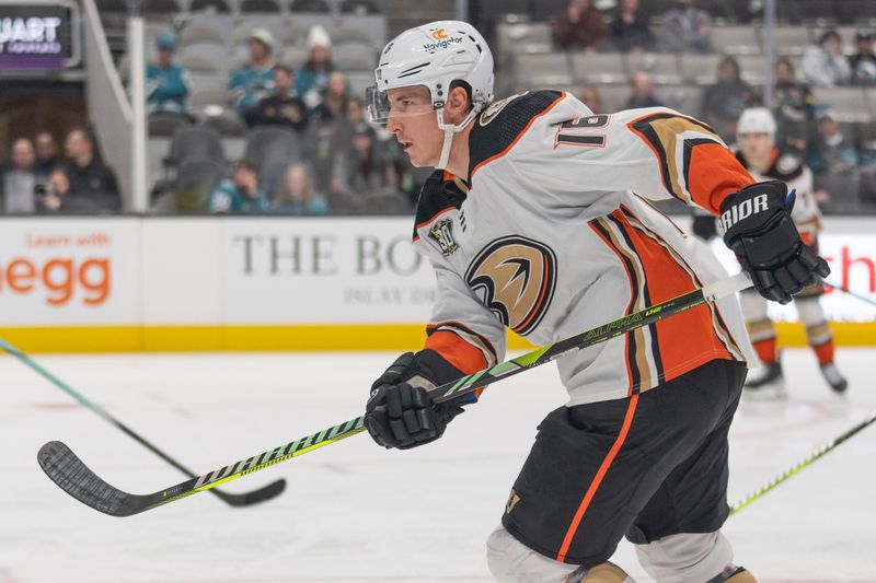 Feb 29, 2024; San Jose, California, USA; Anaheim Ducks center Ryan Strome (16) during the third period against the San Jose Sharks at SAP Center at San Jose. Mandatory Credit: Stan Szeto-USA TODAY Sports