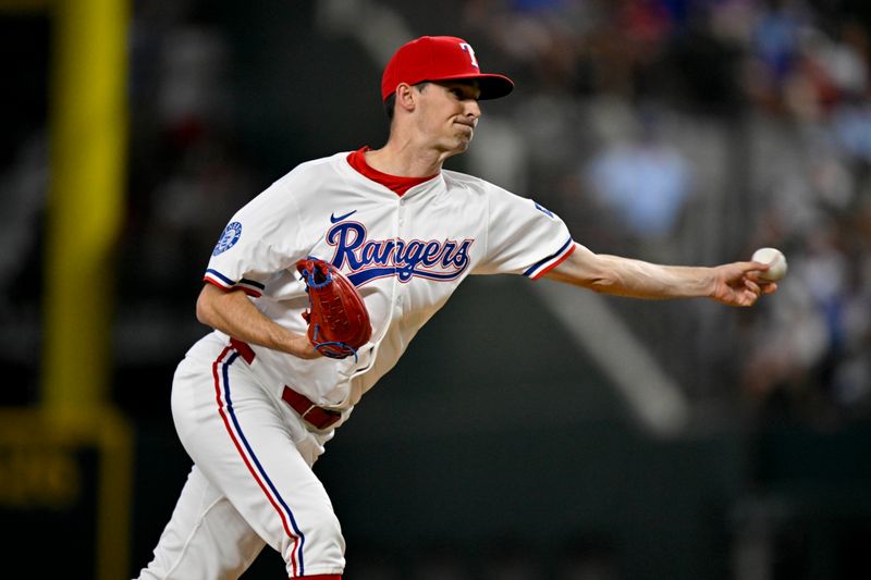 Jun 28, 2025; Arlington, Texas, USA; at Texas Rangers relief pitcher Hoby Milner (41) pitches against the Seattle Mariners during the seventh inning Globe Life Field. Mandatory Credit: Jerome Miron-Imagn Images
