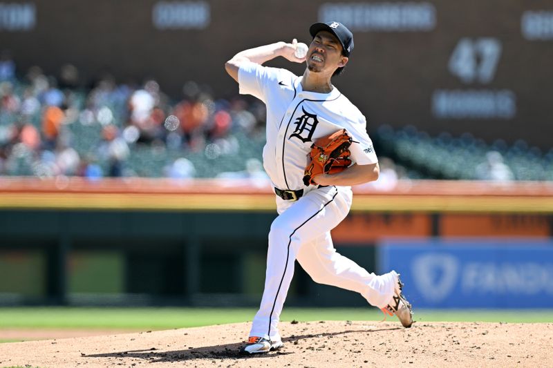 Apr 18, 2024; Detroit, Michigan, USA;  Detroit Tigers pitcher Kenta Maeda (18) throws a pitch against the Texas Rangers in the second inning at Comerica Park. Mandatory Credit: Lon Horwedel-USA TODAY Sports