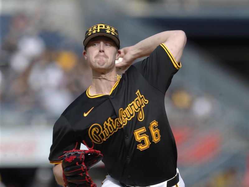 Jun 8, 2024; Pittsburgh, Pennsylvania, USA;  Pittsburgh Pirates relief pitcher Justin Bruihl (56) pitches against the Minnesota Twins during the sixth inning at PNC Park. Pittsburgh won 4-0. Mandatory Credit: Charles LeClaire-USA TODAY Sports