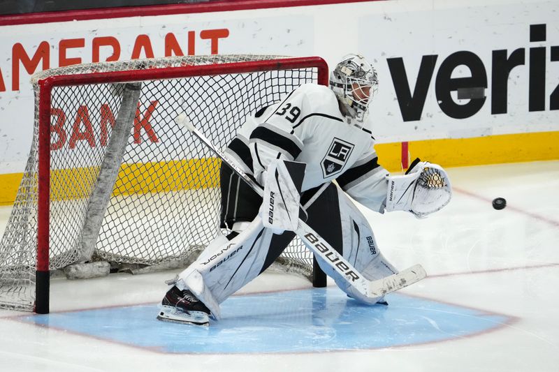 Jan 11, 2024; Sunrise, Florida, USA; Los Angeles Kings goaltender Cam Talbot (39) warms up prior to the game against the Florida Panthers at Amerant Bank Arena. Mandatory Credit: Jasen Vinlove-USA TODAY Sports