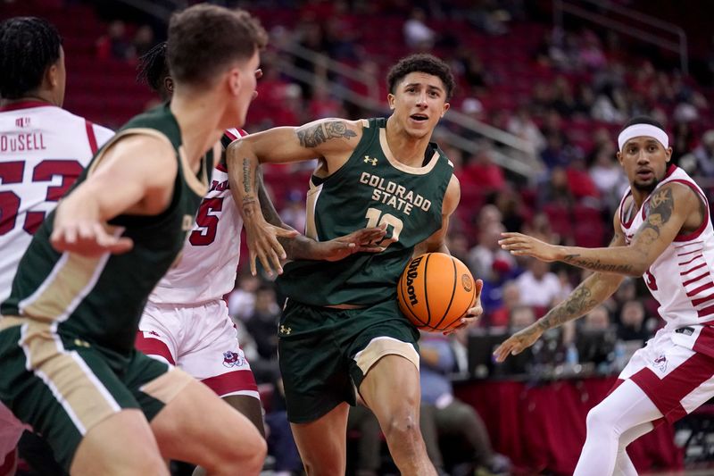 Feb 3, 2024; Fresno, California, USA; Colorado State Rams guard Nique Clifford (10) drives to the hoop against the Fresno State Bulldogs in the second half at the Save Mart Center. Mandatory Credit: Cary Edmondson-USA TODAY Sports