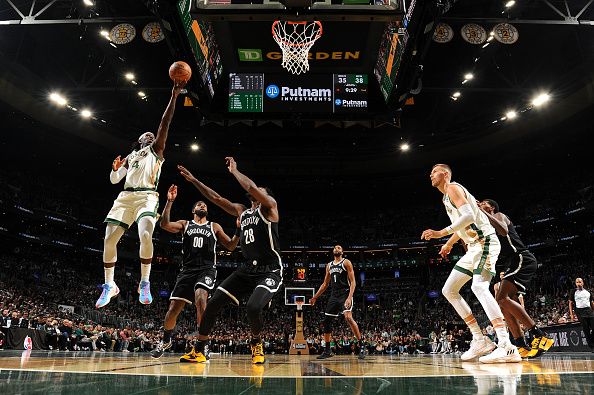 BOSTON, MA - NOVEMBER 10: Jrue Holiday #4 of the Boston Celtics shoots the ball during the game against the Brooklyn Nets during the In-Season Tournament on November 10, 2023 at the TD Garden in Boston, Massachusetts. NOTE TO USER: User expressly acknowledges and agrees that, by downloading and or using this photograph, User is consenting to the terms and conditions of the Getty Images License Agreement. Mandatory Copyright Notice: Copyright 2023 NBAE  (Photo by Brian Babineau/NBAE via Getty Images)