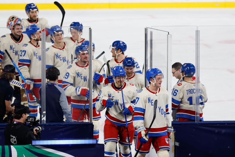 Jan 2, 2026; Miami, Florida, USA; The New York Rangers leave the ice after the 2026 Winter Classic ice hockey game against the Florida Panthers at loanDepot Park. Mandatory Credit: Rhona Wise-Imagn Images