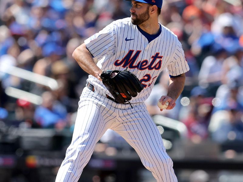 Apr 23, 2025; New York City, New York, USA; New York Mets starting pitcher David Peterson (23) pitches against the Philadelphia Phillies during the fourth inning at Citi Field. Mandatory Credit: Brad Penner-Imagn Images