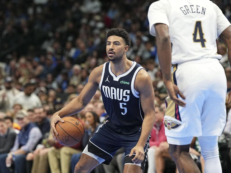 DALLAS, TX - November 19: Quentin Grimes #5 of the Dallas Mavericks drives to the basket during the NBA Cup game against the New Orleans Pelicans on November 19, 2024 at American Airlines Center in Dallas, Texas. NOTE TO USER: User expressly acknowledges and agrees that, by downloading and or using this photograph, User is consenting to the terms and conditions of the Getty Images License Agreement. Mandatory Copyright Notice: Copyright 2024 NBAE (Photo by Glenn James/NBAE via Getty Images)