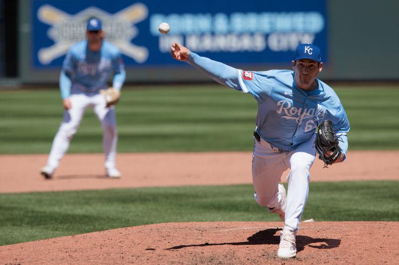 Apr 21, 2024; Kansas City, Missouri, USA; Kansas City Royals pitcher Seth Lugo (67) pitching during the fifth inning against the Baltimore Orioles at Kauffman Stadium. Mandatory Credit: William Purnell-USA TODAY Sports