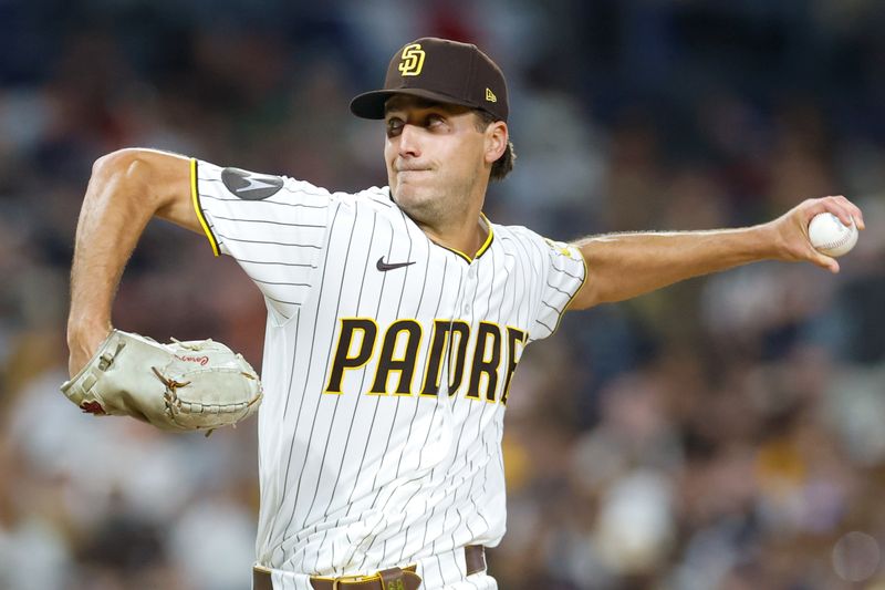 Mar 28, 2026; San Diego, California, USA; San Diego Padres relief pitcher Kyle Hart (68) throws a pitch during the seventh inning against the Detroit Tigers at Petco Park. Mandatory Credit: David Frerker-Imagn Images
